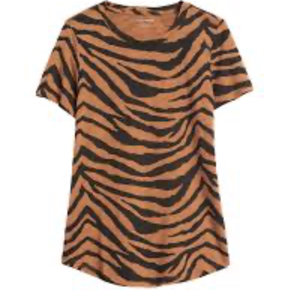 NWOT Banana Republic Slub Cotton-Modal Print T-Shirt Brown Zebra Print Size XS